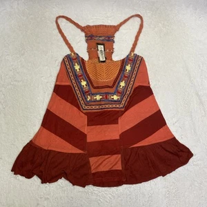 Camiseta sin mangas Free People dobladillo crudo talla M Crochet Boho rojo naranja rayas bordadas - Imagen 1 de 9