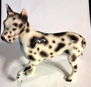 Vintage Porzellan Deutsche Dogge weiß mit schwarzen Punkten Figur 5,5”x5,5” - Bild 1 von 7