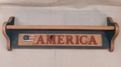 Vintage Americana Solid Wood Knick-Knack Shelf Patriotic AMERICA 24in  - Image 1 of 4
