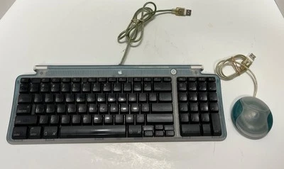 Vintage PAIR of 1998 APPLE USB KEYBOARD & MOUSE Model M2452 M4848 BLUE tested - Image 1 of 4