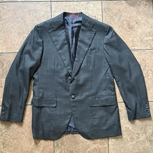 Isaia Napoli Sport Jacket Cashmere Silk Windowpane Charcoal Purple Blue 54R - Picture 1 of 24