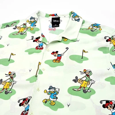 Disney Shirt Mens 2XL  Golfing Mickey Goofy Donald Wacky Button Up Geometric AOP - Image 1 of 4