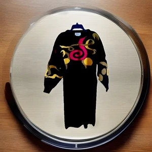 VINTAGE R&K Originals 1980s/90s RETRO Sweater Dress Black GEO Never Worn Sz XL - Picture 1 of 5