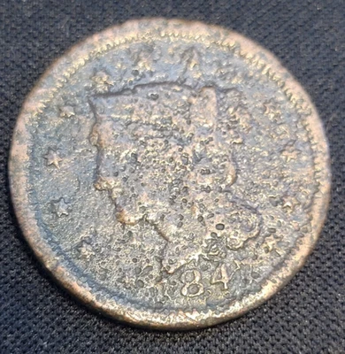 1847 Braided Hair Large Cent G4/G6 WELL LOVED - Image 1 of 3