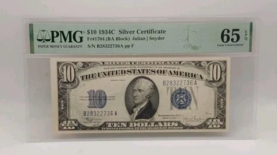 1934-C $10 Silver Certificate Note Blue Seal Fr. 1704 PMG 65 EPQ - Image 1 of 2