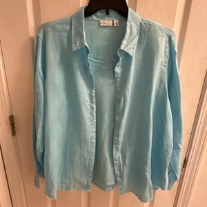 Kim Rogers Leinen einfarbig blau Langarm mit Tanktop darunter. Größe XL - Bild 1 von 8