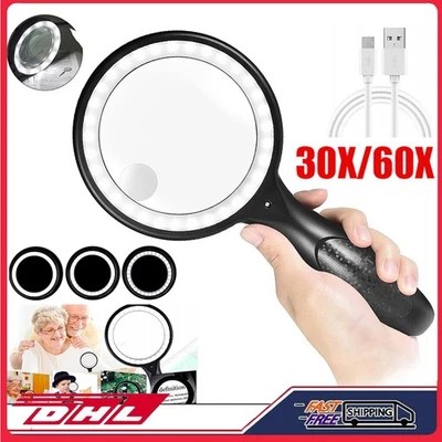 MAKENLOS LED Lupe Große Handlupe mit Licht 30x 60x Fach Vergrößerung Beleuchtete Leselupe