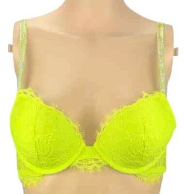 VICTORIA'S SECRET VERY SEXY FLORAL LACE SHINE STRAP PUSH UP BRA LIMELIGHT NWT - Image 1 of 2