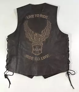 Men's Xelement Motorcycle Biker Leather Vest Embossed USA Eagle Side Laces Sz L - Picture 1 of 13