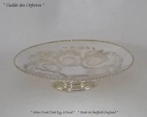 Silver Cake/Fruit Dish, Egg & Bead, Embossed - Picture 1 of 6