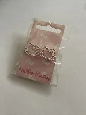 orecchini Hello Kitty originale sanrio bigiotteria brillantini con farfalla - Immagine 1 di 3