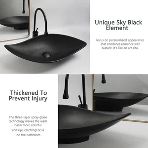 Fregadero de baño de resina de piedra de 22 pulgadas negro para grifo mezclador drenaje combinado - Imagen 1 de 46