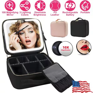 Reise Kosmetiktasche mit LED beleuchtetem Spiegel Schminkkoffer Damen Kosmetik Schminkbox - Bild 1 von 30