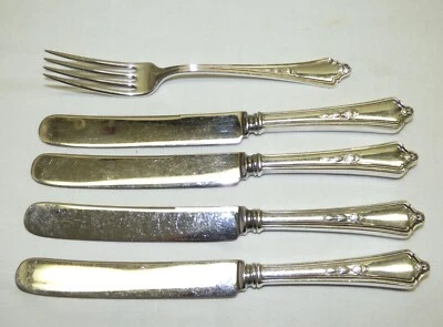 Gorham Shelburne 4 Knives 1 Fork Silver Plate Flatware No Monogram Antique Lot - Image 1 of 4
