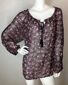 Damen Neu Plus 3X Lorette lila Blumen schwarz Spitze/Ärmel Bauernbluse Neu mit Etikett - Bild 1 von 8