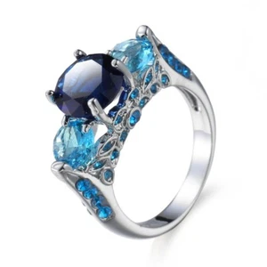 Multi Gems London Blue Topaz Ocean Blue Topaz Gems Silver Woman Ring Size 6-10 - Picture 1 of 6