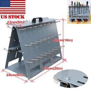 Triangular Tabletop Tool Rack Organizer for Drills Screwdrivers + Magnetic Strip - Picture 1 of 12