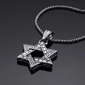 Herren Sechseck 6 Punkt Davidstern Anhänger Halskette Edelstahl - Bild 1 von 12