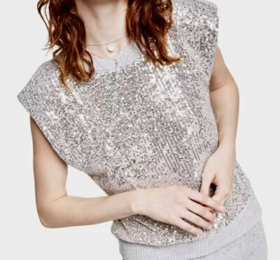 Chaleco Suéter Inc International Concepts Lentejuelas Sin Mangas PLATEADO Foto 1 de 4