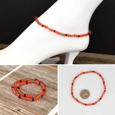 Pulsera tobillera elástica con cuentas de vidrio multicolor  Foto 1 de 4