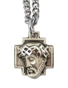 Sterling Silver Crown of Thorns Christ Head Cross Pendant, 9/16 Inch - Picture 1 of 2