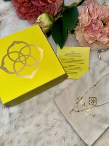 KENDRA SCOTT Gold Necklace White Druzy Gift Set Box & Pouch 100% AUTHENTIC NEW - Picture 1 of 18