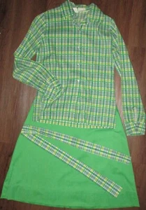 Vintage 80er Pfadfinder Kadett Uniform (3 Stück) grün kariert Größe 11/12 Hemd Rock GSA - Bild 1 von 11