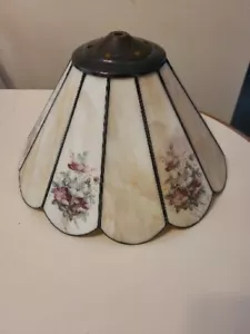 9" Vtg Art & Craft Mission Stained Slag Glass Lamp Tiffany Style Shade (c64) - Picture 1 of 24