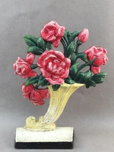 Authentic Hubley #441 Cast Iron Doorstop Red Roses in Cornucopia - Picture 1 of 12
