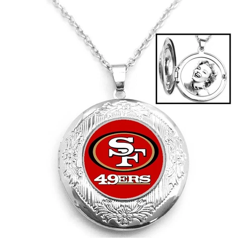San Francisco 49ers Womens 925 Silver 20" Link Chain Necklace W Photo Locket D16 Cover