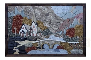 Die alte Kirche Handarbeit Steinbild Unschuldig Wanddekor Mosaik Deko,Kunst - Bild 1 von 1