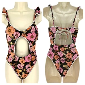 Victoria's Secret Monokini Einteiler Blumen Häkel Glitzer offen Mieder Gr. M - Bild 1 von 17