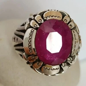 Anillo natural grande rubí para hombre de 10 quilates rubí gigante plata esterlina 925 pesada - Imagen 1 de 6