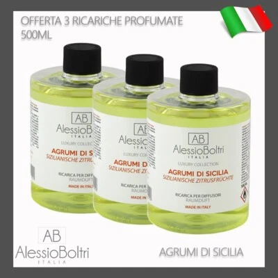 3 RICARICHE PROFUMO AMBIENTE PER DIFFUSORI BASTONCINI 500ML AGRUMI DI SICILIA - Immagine 1 di 2