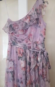 New LIPSY Size 12 Floral Lilac Chiffon One Shoulder Wrap Style Midi Dress - Picture 1 of 4