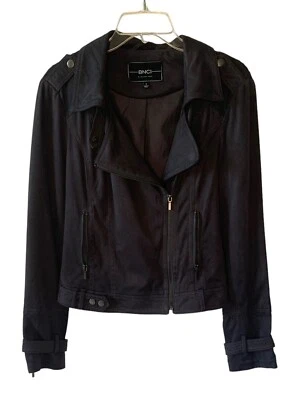 BNCI by Blanc Noir Charcoal Gray Faux-Suede Full-Zip Women's Moto Jacket Small - Image 1 of 4