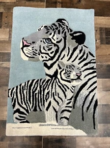 2 X 3 Hand Tufted 100% Wool Tiger & Cub Modern Oriental Area Rug NEW! - Picture 1 of 8
