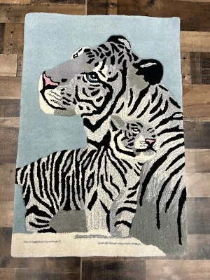 2 X 3 Hand Tufted 100% Wool Tiger & Cub Modern Oriental Area Rug NEW! - Image 1 of 4