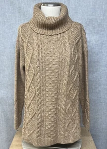 Lands End Grobstrickpullover Zopfmuster Damen Größe Large 14-16 Rollkragen - Bild 1 von 10