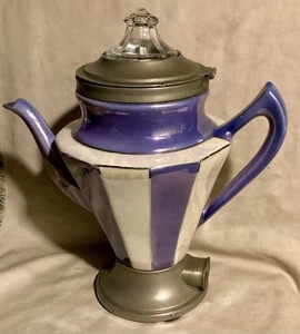 Royal Rochester COFFEE Percolator Blue +White STRIPED Luster Body Vintage - Picture 1 of 16