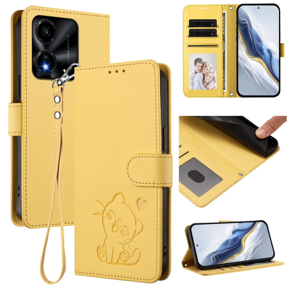 For Various Phone Hot Lovely Cat Leather Card Wallet Case Bag Flip Stand Cover - Image 1 of 4