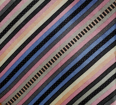 STEFANO RICCI ~ 男式丝绸领带 ~ 黑色粉红色蓝色 ~ 条纹 ~ 60 — 第 1/4 张图片