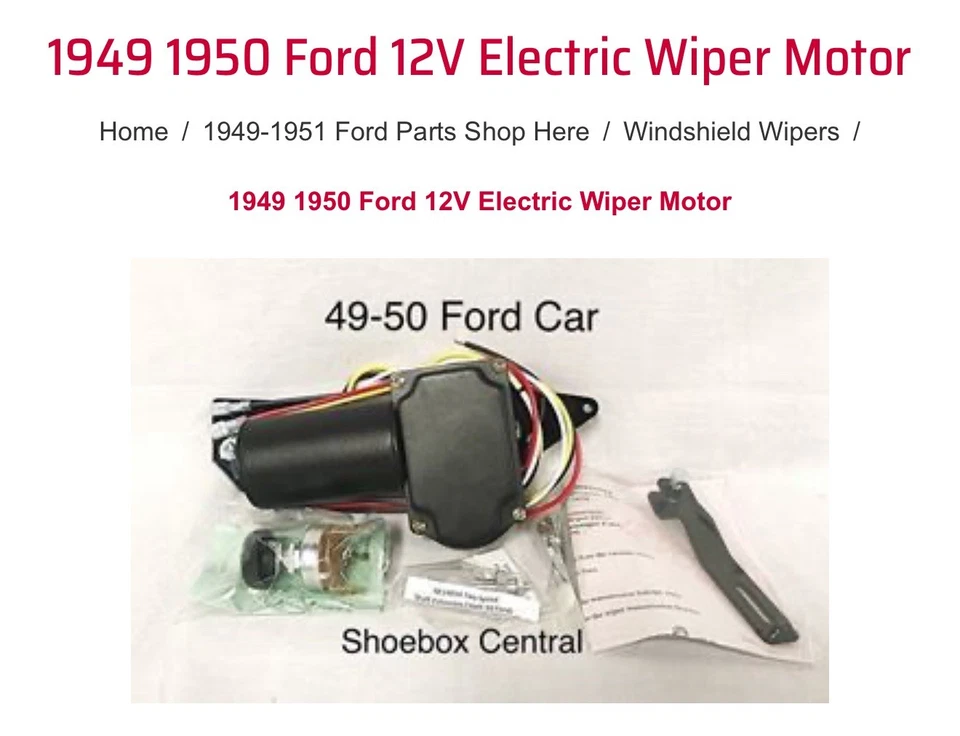 1949 1950 Ford 12V Electric Wiper Motor Kit w/ shaft extension - Image 1 of 4