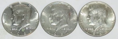Tres medios dólares Kennedy circulados 40 % plata (1966- 1968)- ¡Sin precio base! Foto 1 de 2
