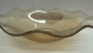 Depression Glass Bowl With Ruffle Trim Vintage Floragold Or Iris Pattern BB - Picture 1 of 5