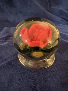 Millville Red Crimp Rose Glass Paperweight 3.25 in Tall - Picture 1 of 3