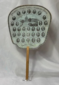 1930's Cardboard Ad Fan W/ Stick Handle US Presidents Washington - Hoover - Picture 1 of 20