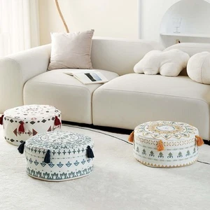 Handmade Unstuffed Pouf Cover Footstool Foot Rest Cover Pouffe with Tassel for - Picture 1 of 10
