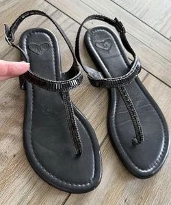 Madeline Damen-Sandalen schwarz mit schwarzem Kristallstein T-Riemen – zweimal getragen – 9 1/2 M - Bild 1 von 6