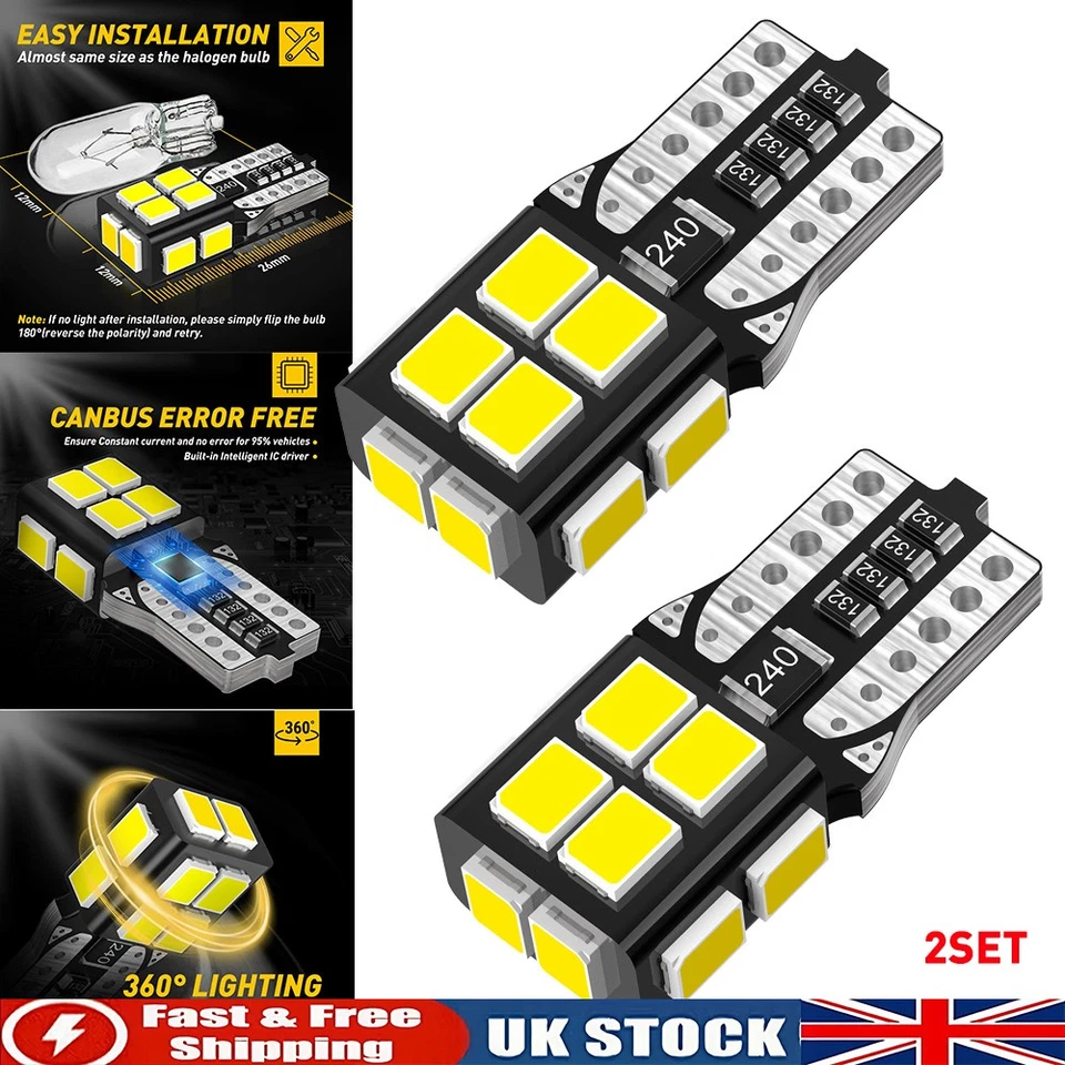 2PCS AUXITO Super White LED Front Side Marker Light Bulb 168 194 2825 T10 6500K